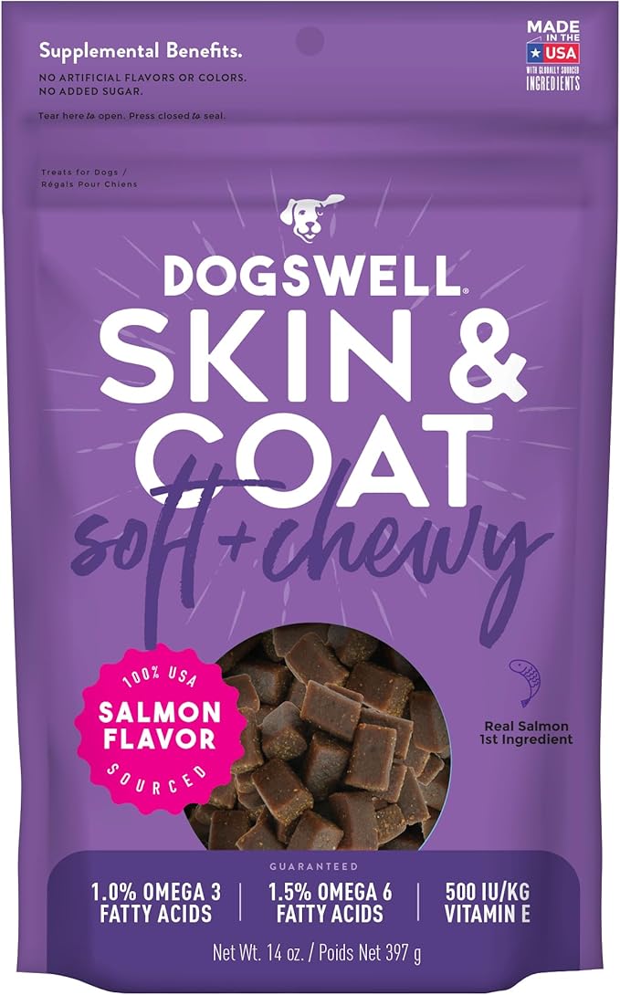 DOGSWELL Skin & Coat Soft & Chewy Dog Treats, Salmon, 14 oz. Pouch