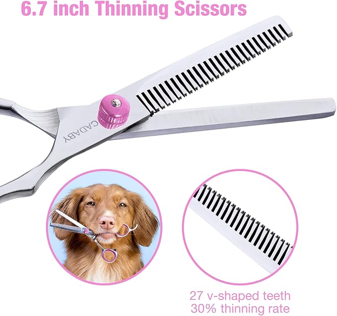 Dog Grooming Scissors Kit with Safety Round Tips, 3 in 1 Professional Dog Grooming Scissors, 4CR Stainless Steel Pet Grooming Shears for Dog, Cat,Sharp and Durable, Pink
