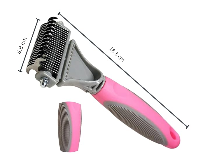 3-in-1 Pet Grooming Set - Self-Cleaning Slicker Brush, Deshedding Rake Comb, and Finger Toothbrush for Dogs & Cats | Perfect for Grooming, Dematting, and Dental Care (pink)