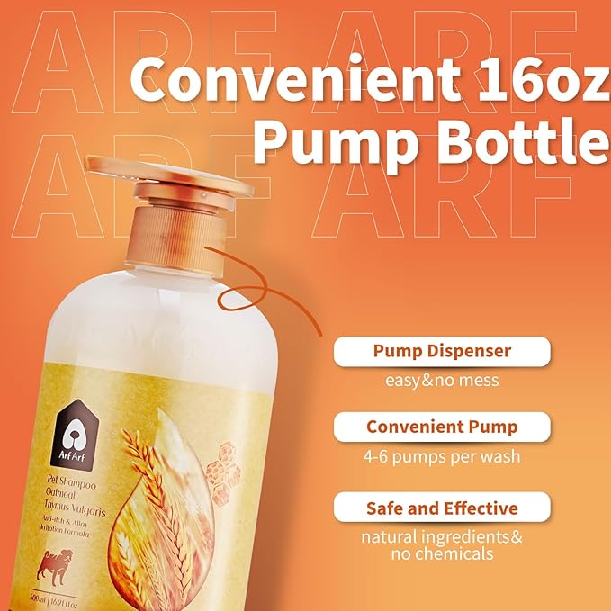 Arf Arf Dog Shampoo Softening Formula, Soften & Fluffy Oatmeal 16oz, Detangling & Coat Protection, Honey-Infused, Pet-Friendly, Ideal for Long Fur, Suitable for All Breeds and Ages - 16oz