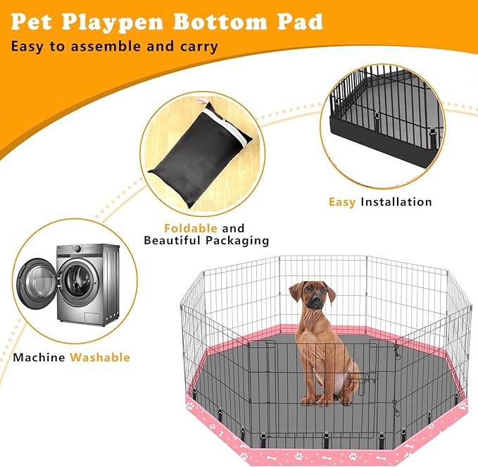 Dog Playpen Bottom Pad Fits for 24 Inch 8 Panels Regular Octagon Metal Exercise Pet Playpen, Dog Crate Pad Puppy Playpen Pad. (Note: Playpen Not Included!!!) -Pink