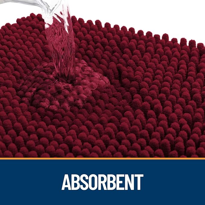 OLANLY Dog Door Mat for Muddy Paws 47x24, Absorbs Moisture and Dirt, Absorbent Non-Slip Washable Mat, Quick Dry Chenille, Mud Mat for Dogs, Entry Indoor Door Mat for Inside Floor, Burgundy