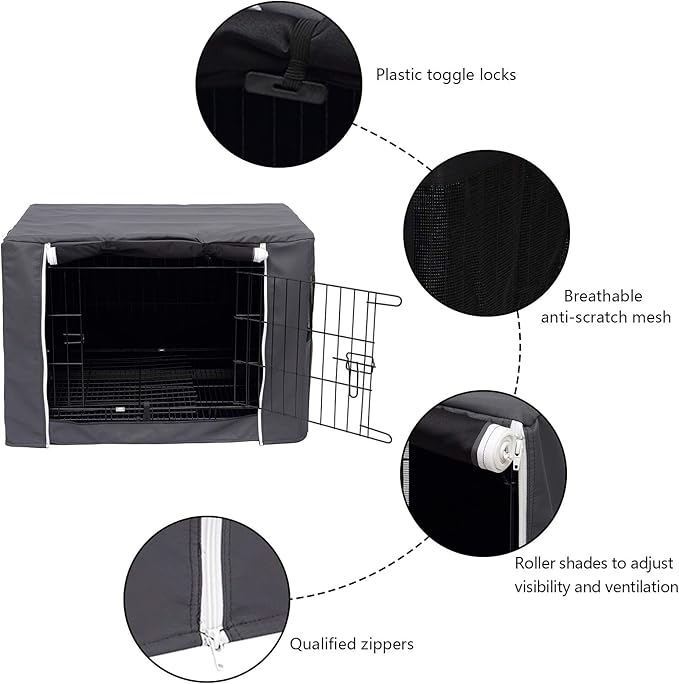 Geyecete Dog Crate Cover - Dog cage Covers Universal Fit for 24-48Inch Wire Dog cage, Lightweight Polyester Fabric, Breathable Double Door Dog Cage Cover-Gray-30 Inch