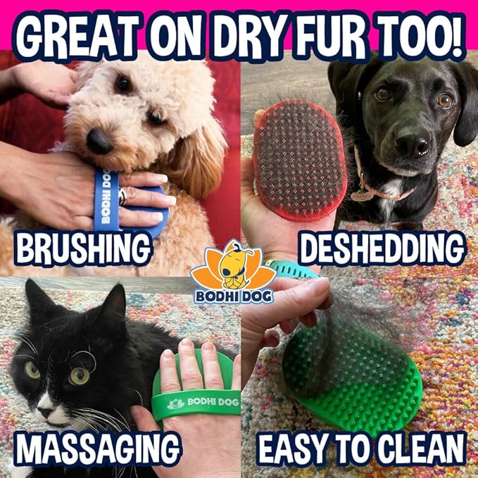 Bodhi Dog Shampoo Brush - Pet Grooming & Bath Supplies for Cats and Dog Bath Brush for Long & Short Hair - Premium Scrubber for Shower, Bathing & Massage - (One Pack, Pink)
