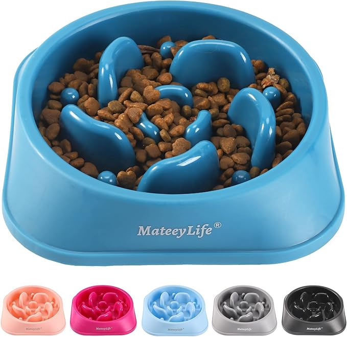 MateeyLife Slow Feeder Dog Bowls, Anti-Choking Puzzle Dog Food Bowls, Anti-Slip Interactive Feeding Slow Down Eating, Bloat Stop Maze Dishes for Medium Large Breeds DarkBlue