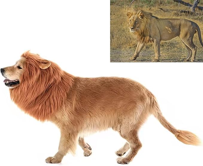 Funny Dog Cosplay Lion Brown Wig, Realistic Lion Mane Wig, Dog Lion Mane for Halloween, Christmas, Parties, Festivals, Dog Wigs for Large Dogs