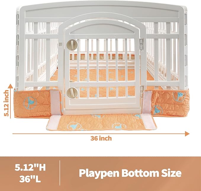 PJYuCien Dog Playpen Bottom Pad Fits for 36 Inch 4 Panels Exercise Pet Pen, Using as a Fence Stabilization and Puppy Pen Mat, Hoop and Loop Design,Orange (Playpen Not Included)