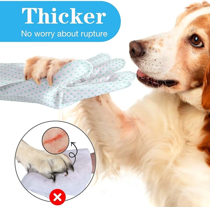 Dog Cleaning Gloves Wipes 15pcs Deodorizing Disposable Pet Grooming Bathing Gloves Extra Thick, No Rinse Shampoo Dry Cleaning Gloves Lick Safe for Dogs & Cats Paw Face Ear Fur and Butt