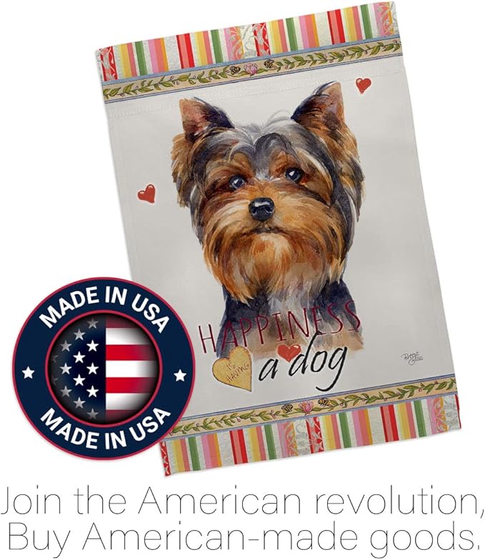 Breeze Decor Torkshire Terrier Happiness Garden House Flag-Kit Dog Puppy Spoiled Paw Canine Fur Pet Nature Farm Animal Creature Decoration Banner Small Yard Gift Double-Sided, Made in USA