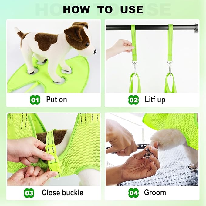Dog Grooming Hammock for Dogs & Cats - Cat Hanger Sling Restraint Bag with Pet Nail Clipper Trimmer, Pet Grooming Harness for Nail Trimming/Clipping (Medium, Green)