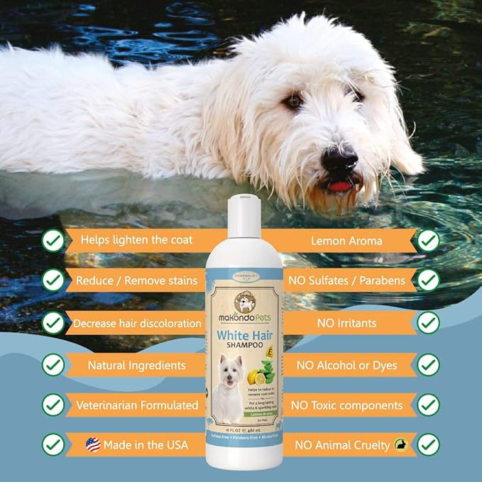 Dog Whitening Shampoo– for Dogs with White Light Colored Hair Coat Fur–White Haired Pets Shampoo for Itching Dry Sensitive Skin. Non Toxic Formula