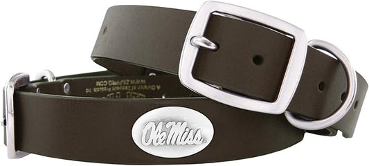 Zep-Pro Brown Leather Concho Pet Collar, Ole Miss Rebels, X-Large