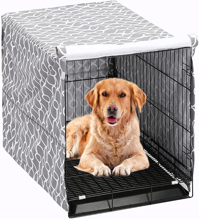 Pethiy Dog Crate Cover for Wire Crates, Fits Most 24" inch Dog Crates. Easy to Put On, Take Off, and Adjust - Cover only -Gray-24 Inch