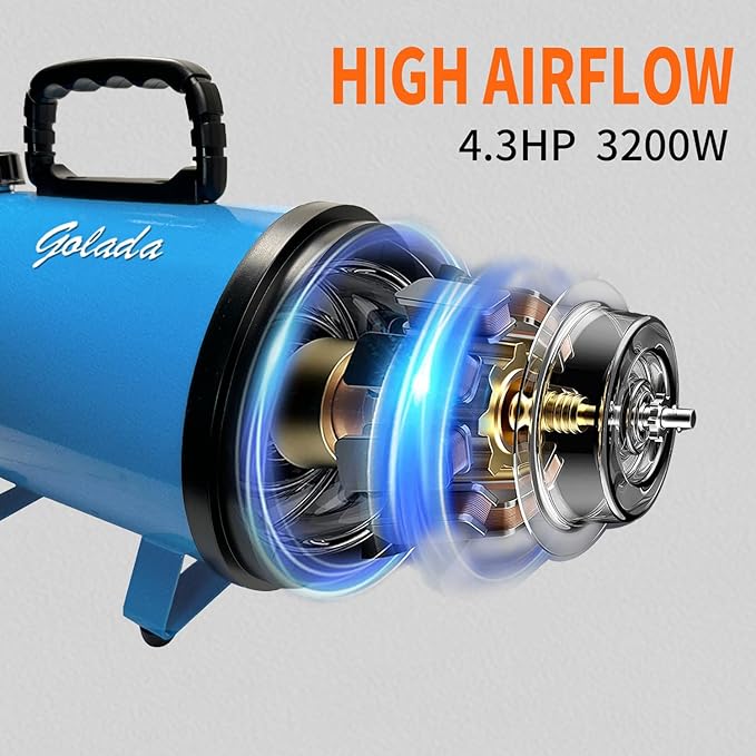 High Velocity Professional Dog Grooming Dryer,Adjustable Temperature and Speed Hair Dryer for Pets with 4 Nozzles