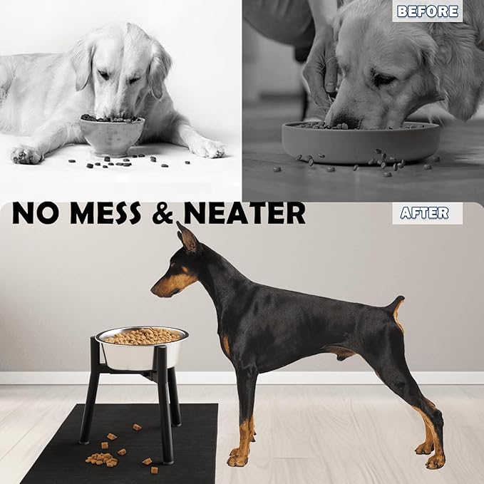 Stand for Medium Large Dogs With Mat, Adjustable Width Elevated Bowls for 7-10.6" Wide, Raised Food Water Bowl, 11 Inch Tall Single Holder, Bowl Not Included