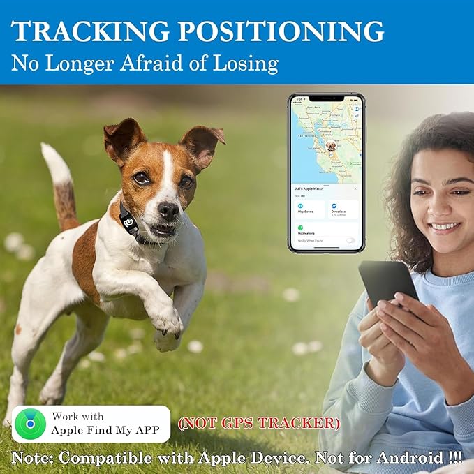 Smart Pet Tracker with Collar Holder, Personalized Dog Location Finder, MFi Certified, No Monthly Fees, Compatible with Apple Find My (iOS Only), Not a GPS Tracker-Black