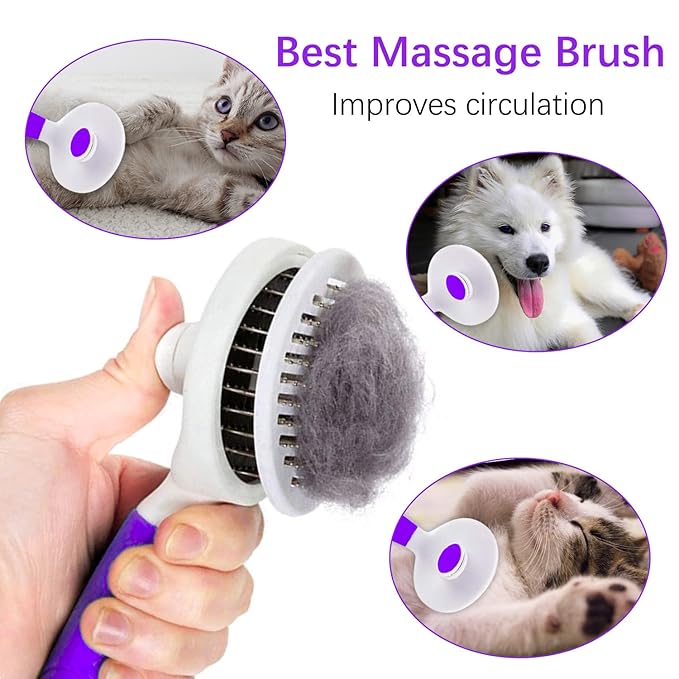 Cat Self Cleaning Slicker Brush, Pets Skin Friendly Cat Brush for Dogs Cats Grooming Brush Tool Easy to Remove Loose Undercoat, Mats Tangled Hair Slicker Massage Cats Dogs Brush - Upgraded