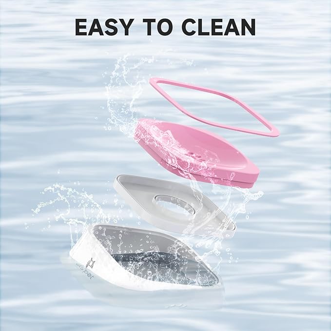 ELS PET Dog Bowl No Spill, Pet Water Bowl No Drip Slow Water Feeder, Pet Dispenser 70oz/2L Large Capacity Travel for Dogs, Cats (Pink, 35oz)