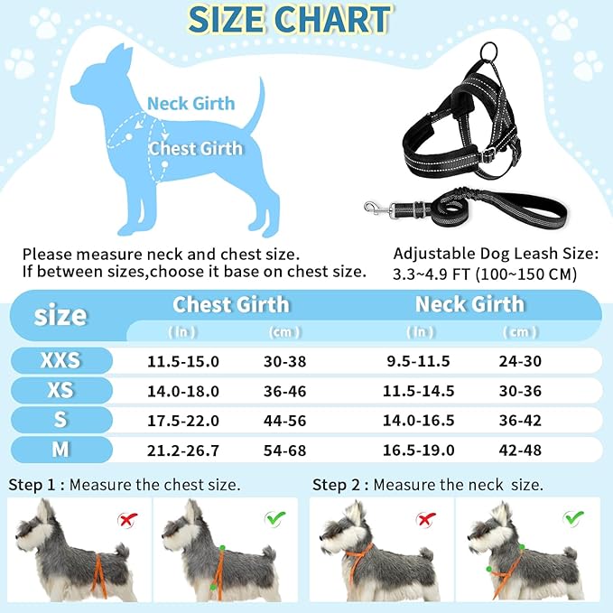 SlowTon No Pull Small Dog Harness and Leash Set, Puppy Soft Vest Harness Neck & Chest Adjustable, Reflective Lightweight Harness & Anti-Twist Pet Lead Combo for Small Medium Dogs(B,L)