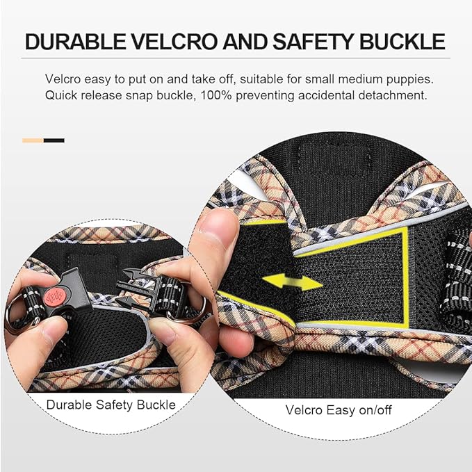 Mercano Soft Mesh Dog Harness and Leash Set, No-Chock Step-in Reflective Breathable Lightweight Easy Walk Escape Proof Vest Harnesses with Safety Buckle for Small Medium Dogs, Cats (Black Yellow, XXS)