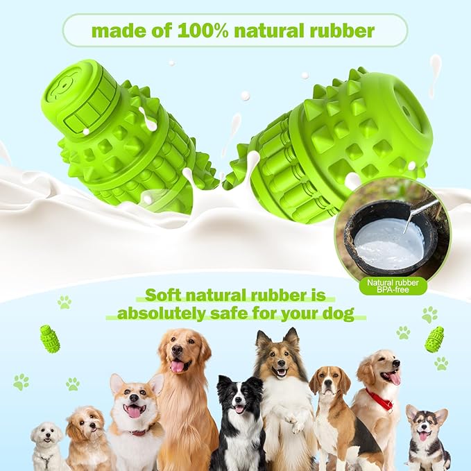PIFFZEDO Dog Toys for Aggressive Chewers Tough Dog Squeaky Toys for Large Medium Breed Interactive Durable Natural Rubber Dog Chew Toys Dog Birthday Toy Dog Toothbrush (Green,Large)