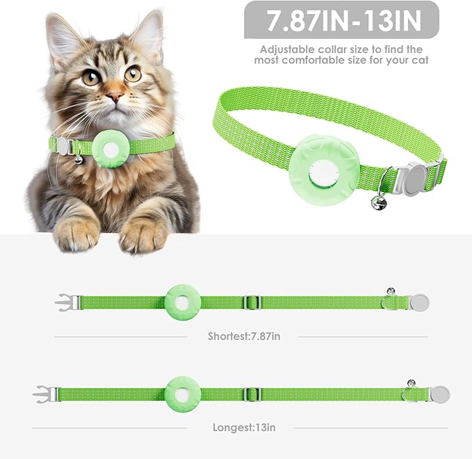 Cat GPS Tracker, Waterproof Pet GPS Tracker for Cats, Cat Tracker Collar with Safety Elastic Buckle, Works with Any Collar,Compatible with Apple Find My App (Only iOS), No Monthly Fee, Light Green