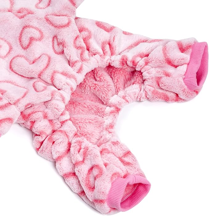 Dxhycc Fleece Dog Pajamas Cute Dog Heart Puppy Jumpsuit Warm Soft Pet Holiday Clothes for Small Medium Cats and Dogs (Pink, S)