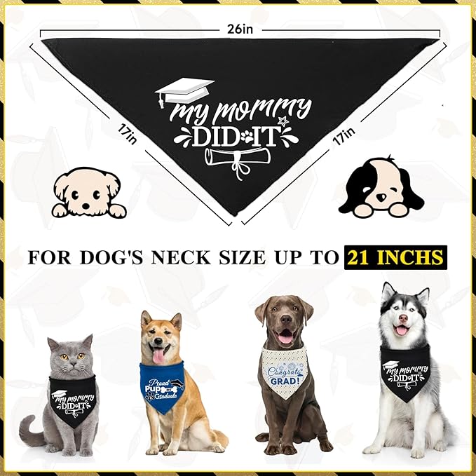 3 Pack Dog Graduation Bandanas Reversible Doggy Graduations Cap and Gown Adjustable Graduat Pet Triangle Scarf Outfit Costume for Small Medium Large Dogs