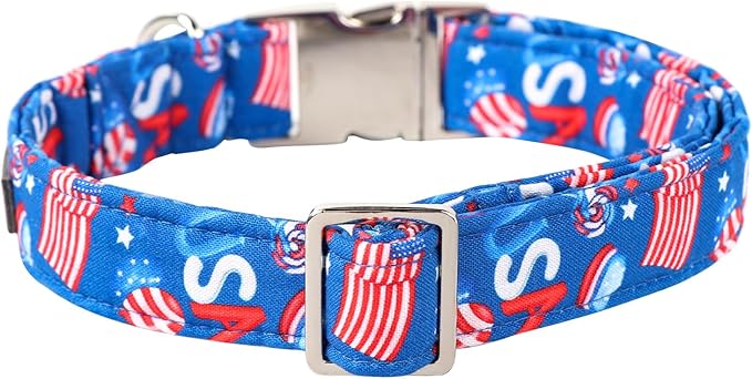 Lionet Paws Dog Collar, Comfortable Cute American Collar with Metal Buckle for Male Female Puppies Gift, July of 4th, XS, Neck 8-12 inches