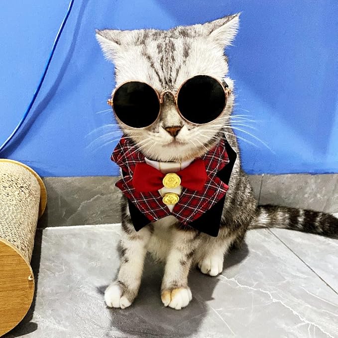 Dog Tuxedo Formal Cat Birthday Costume Cat Dog Formal Wedding Attire (red)