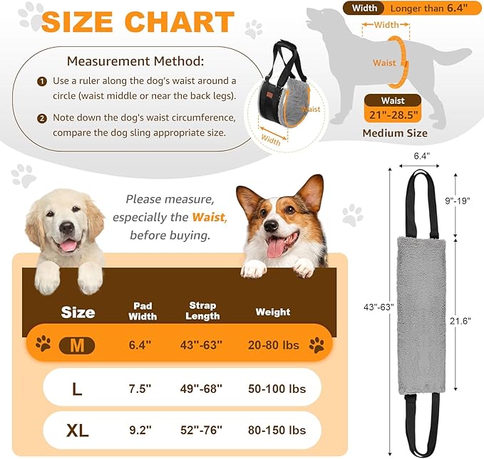 Adjustable Dog Lift Harness, Dog Sling for Large Dogs Hind Leg Support, Soft Lift Support Helps Senior, Injured, Disabled and After ACL Surgery Dogs-Black & Grey (Medium)