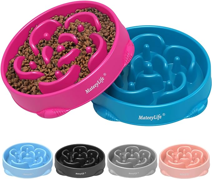 MateeyLife Large Slow Feeder Dog Bowls 2PCS, Anti-Choking Puzzle Dog Food Bowls, Anti-Slip Interactive Feeding Slow Down Eating, Bloat Stop Maze Dishes for Large Breeds 4 Cups Purple&DarkBlue