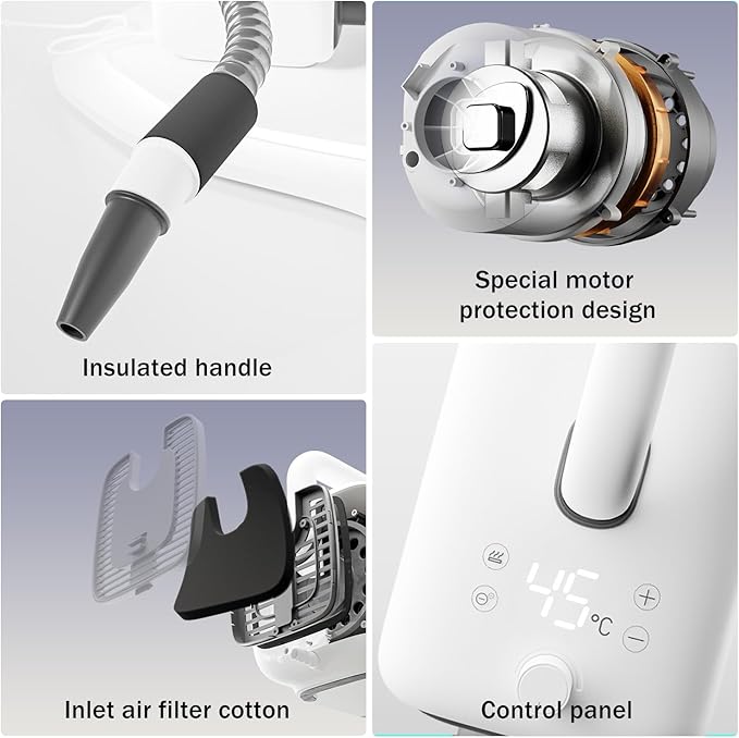 PET Marvel Dog Dryer, High Velocity Pet Blow Dryer for Grooming, Adjustable Temperature and Speed with 3 Nozzles, Professional Force Pet Hairdryer Home Travel