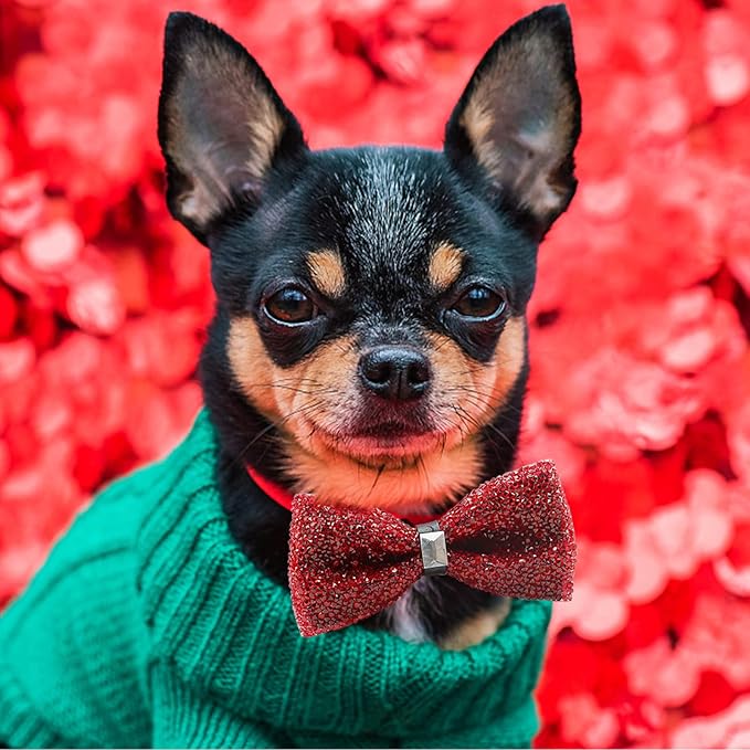 Crystal Pet Bowties, 10 PCS Adjustable Dog Collar Attachment Rhinestone Bling Bowties, Pet Collar Charms Accessories, Birthday Gift for Big Cat Puppy Small Medium Dogs(Small)