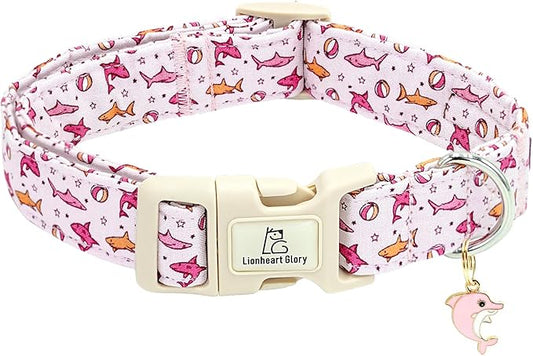 Lionheart glory Dog Collar Shark Pattern Dog Collar Pink Dog Collars Male or Female Spring Summer Cute Collar Pet Gift Durable Adjustable Dog Collar for Small Dogs