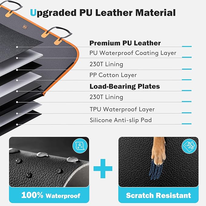 Back Seat Extender for Dogs, Dog Car Seat Cover for Back Seat Hard Bottom Holds 400LBS, Backseat Dog Cover Bed PU Leather-Waterproof Anti-Scratch, Dog Hammock for Car SUV Protector with Dog Seat Belt