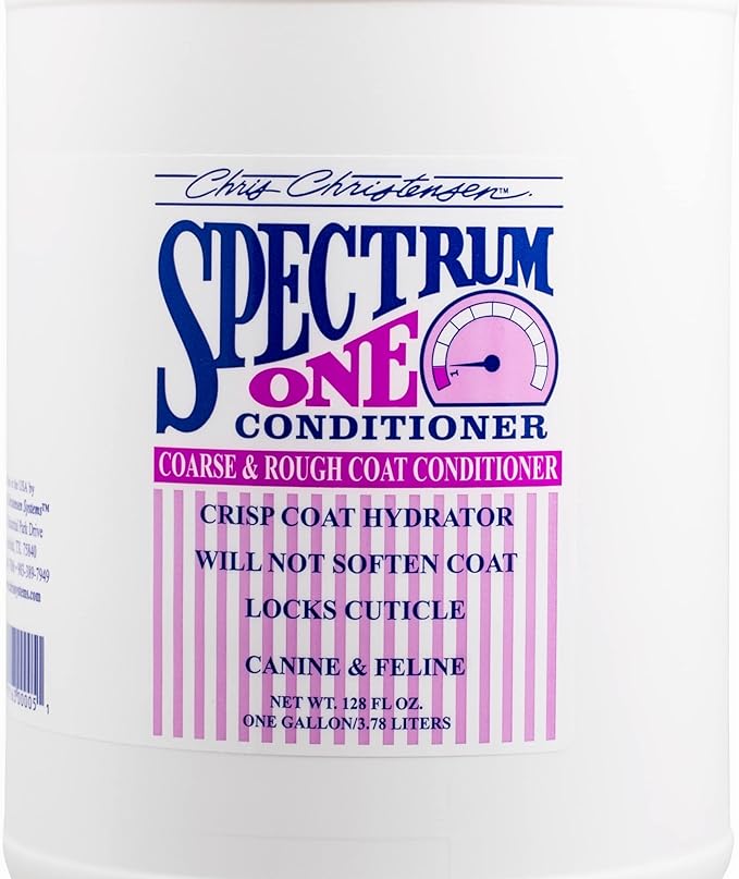 Chris Christensen Spectrum One Ultra Concentrated Dog Conditioner, Makes up to 8 Bottles, Groom Like a Professional, Maintains Inner Cortex Hydration, Coarse and Rough Coat, Made in The USA, 1gal