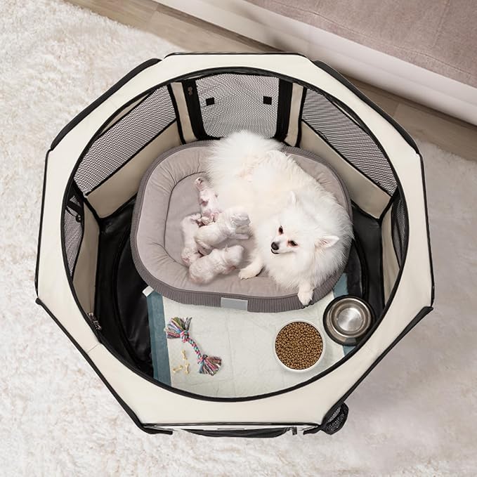 Petsfit 36" Dog Playpen with Dual Zipper Doors –Sturdy Foldable Puppy Playpen for Medium Dogs with Removable Mesh Top and Leakproof Bottom