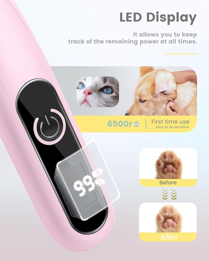 Dog Clippers for Grooming with LED Display,35dB Ultra-Low Noise Dog Grooming Clippers,Cordless Dog Paw Trimmer with LED Light,Type-C Rechargeable Dog Hair Clippers for Paws, Ears, Face, Rump