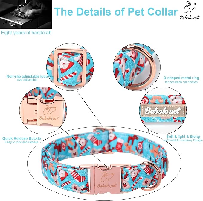 Christmas Dog Collars for Medium Dog,Blue Santa Claus Dog Collar with Safety Metal Buckle Adjustable Puppy Collars for Small Large Dog,Boy&Girl&Male&Female Dog Gift,M-13.5"-22"