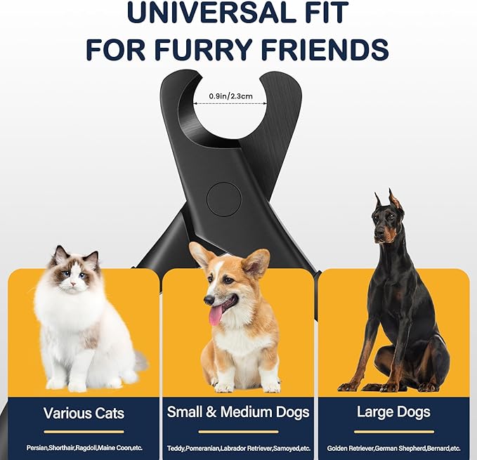 BEZOX Professional Pet Nail Clippers, Premium Sharp & Safe Pets' Paw Trimmer for Large Dogs and Small Animals, Soft Grip Cat Claw Cutter with Built-in Spring - Black Handle