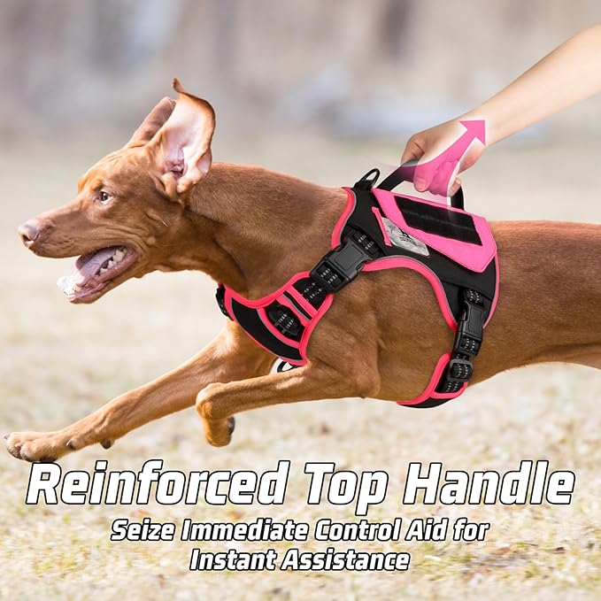 WINGOIN Tactical Dog Harness for Small Dogs, No Pull Harness with Handle Pockets Poop Bag, Reflective Dog Vest, Military Service Heavy Duty Big Dog Harness for Walking Hiking Training, Black Pink, S