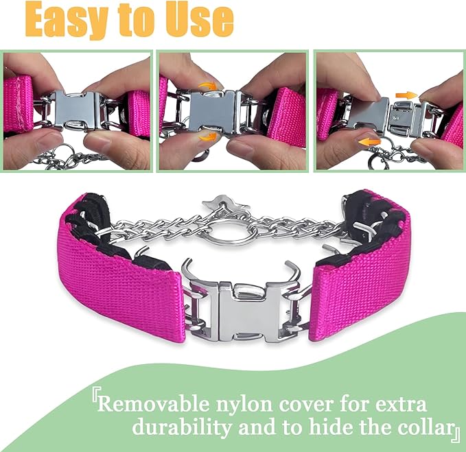 Prong Training Collar for Dogs, Adjustable Dog Pinch Collar with Quick Release Buckle, No Pull Collar for Small Medium Large Dogs, Extra Link and Caps