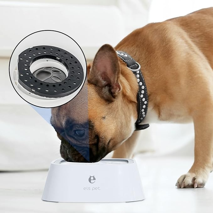 ELS PET Dog Bowl No Spill 4 Pcs filters, Pet Water Bowl No Drip Slow Water Feeder, Pet Dispenser 70oz/2L Large Capacity for Dogs and Cats (White Filter)