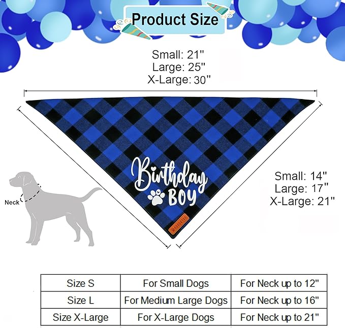 ADOGGYGO Dog Birthday Party Supplies, Blue Plaid Birthday Boy Dog Bandana, Golden Pet Party Hat with Numbers, Bowtie for Medium Large Pets (Large)