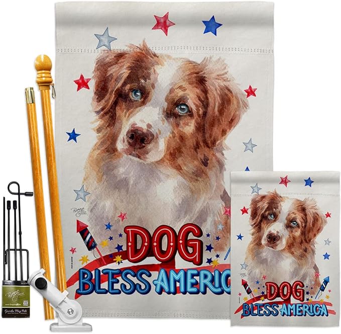 Breeze Decor Patriotic Red Australian Shepherd Garden House Flag-Kit Dog Puppy Spoiled Paw Canine Fur Pet Nature Farm Animal Creature Banner Small Yard Gift Double-Sided, Made in USA
