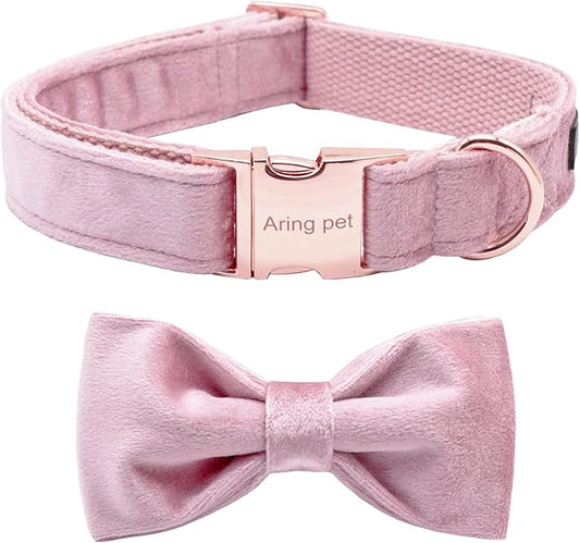 ARING PET Velvet Dog Collars with Bow tie, Bowtie Dog Collar, Cute Pink Collar for Girl and Boy Dogs,X-Small.