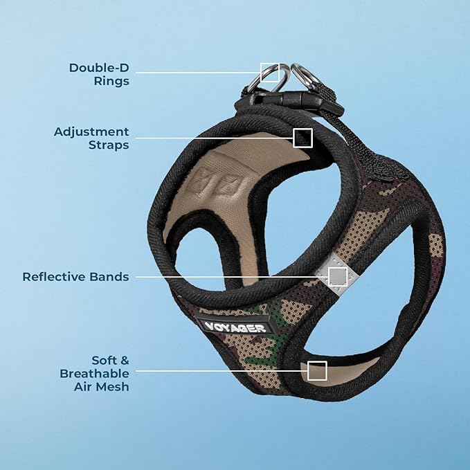 Voyager Step-In Air Dog Harness - All Weather Mesh, Reflective, No Pull Harness for Small, Medium Dogs, Cats - Secure with Hook & Loop Fastener, Buckle, Double D-Rings - Army/Black Trim, S