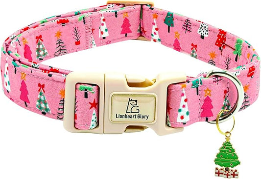 Lionheart glory Christmas Dog Collar, Pink Christmas Tree Dogs Collar Adjustable Soft Comfortable Collars for Small Dogs Girl or Boy Pet Gift Fall Cute Collar
