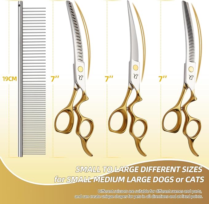 Dog Grooming Scissors,Curved Chunkers Shears Dog Grooming with Safety Round Tips, Sharp and Comfortable 4 in 1 Dog Scissors for Grooming